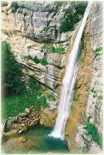 Zip line at the end of Ecouges upper part, Vercors range, near Lyon and Grenoble