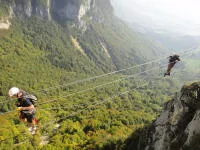 Népalese bridge, Jules Carret Via ferrata, Bauges mountain range, close to Chambéry